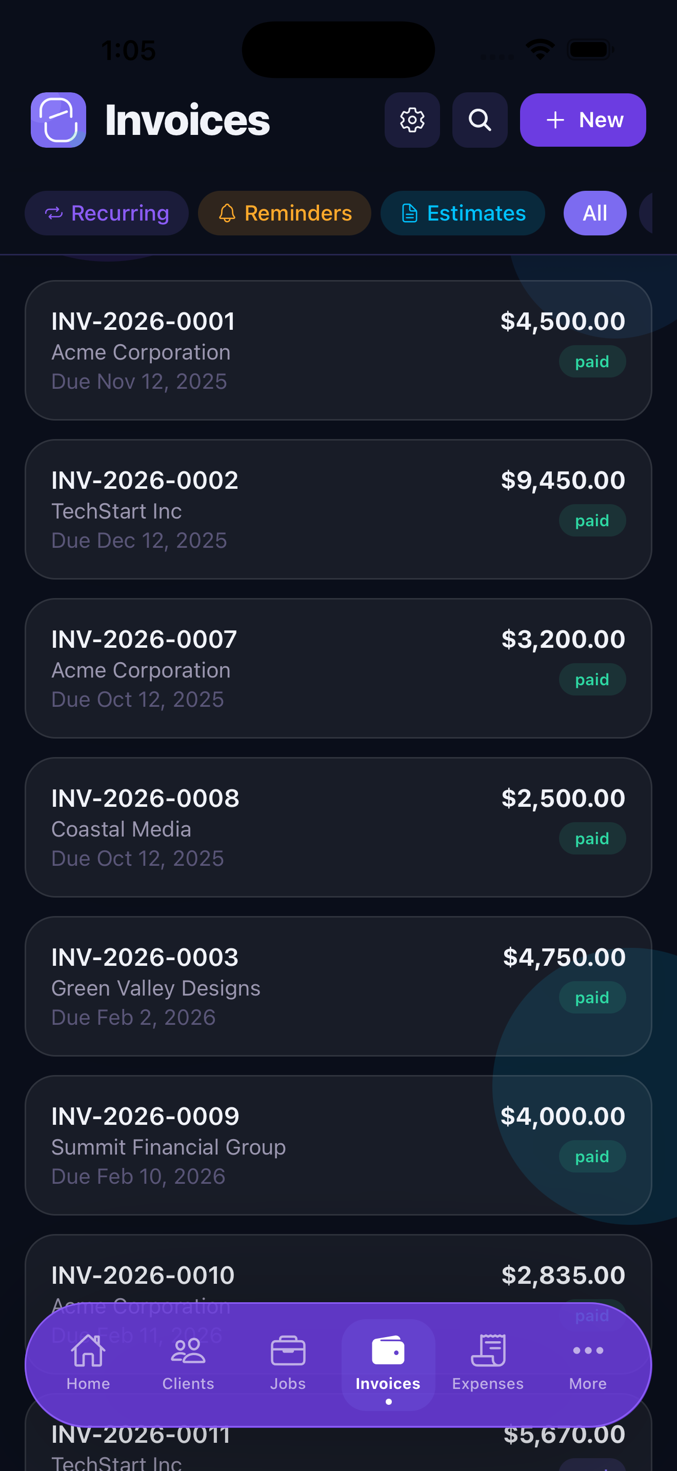 Stintly invoice list